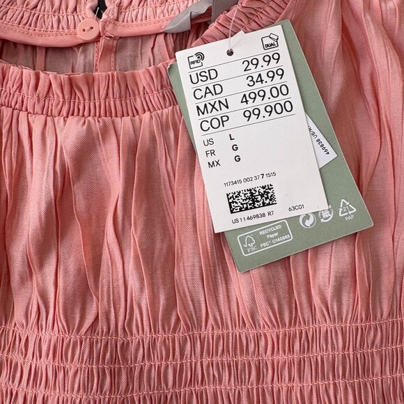 H&M Smocked Peplum Sleeveless Peach Color Top Blouse - SZ L New w Tag - Picture 3 of 5